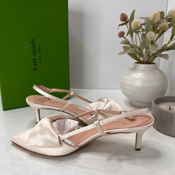 Kate Spade Marseille Kitten Heels Slingback Ivory Bridal Women's 9.5B - Picture 6 of 11